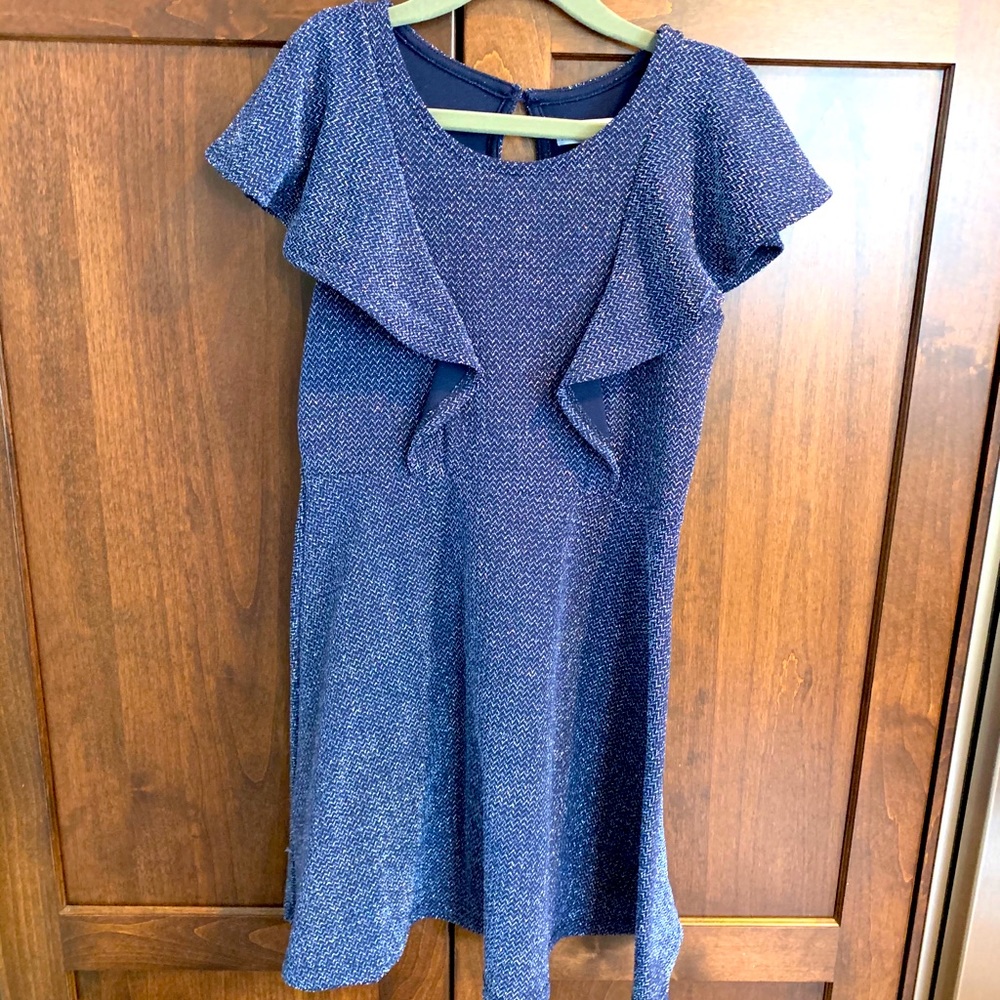 Girls Small Blue Silver Metallic Fit & Flare Dress